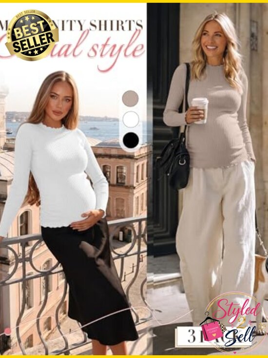 Tops - 3 Pack Women Ribbed Long Sleeve Maternity Mock Turtleneck Tops